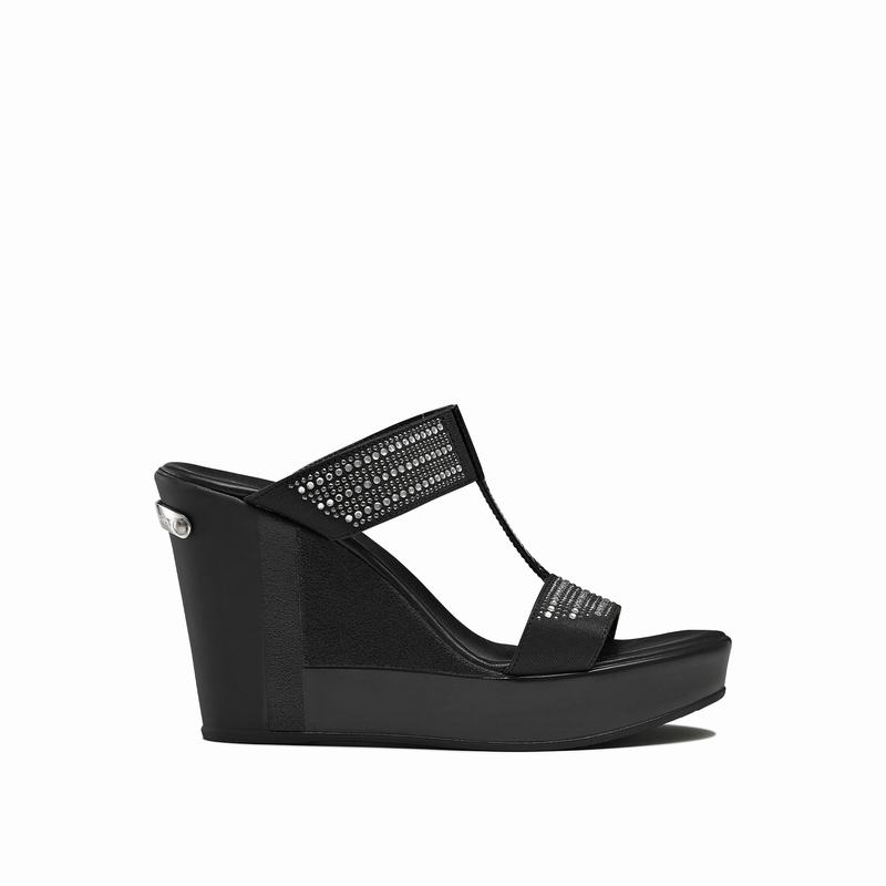 Russell & Bromley Stellamid Embellished Wedge Mules Womens Black [QKB1451RT]